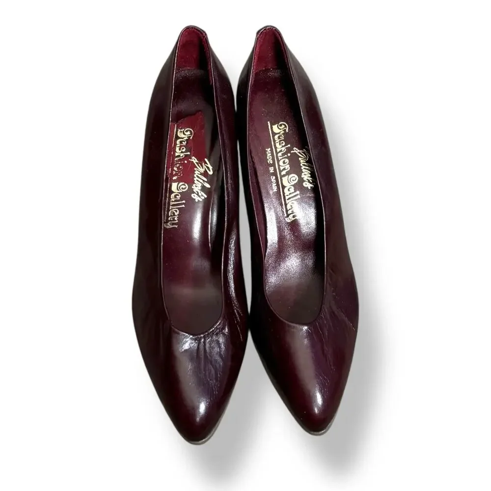 Vintage 80s Burgundy Leather Heels Size 7N Miguel Hernandez Bullock’s Spain‎